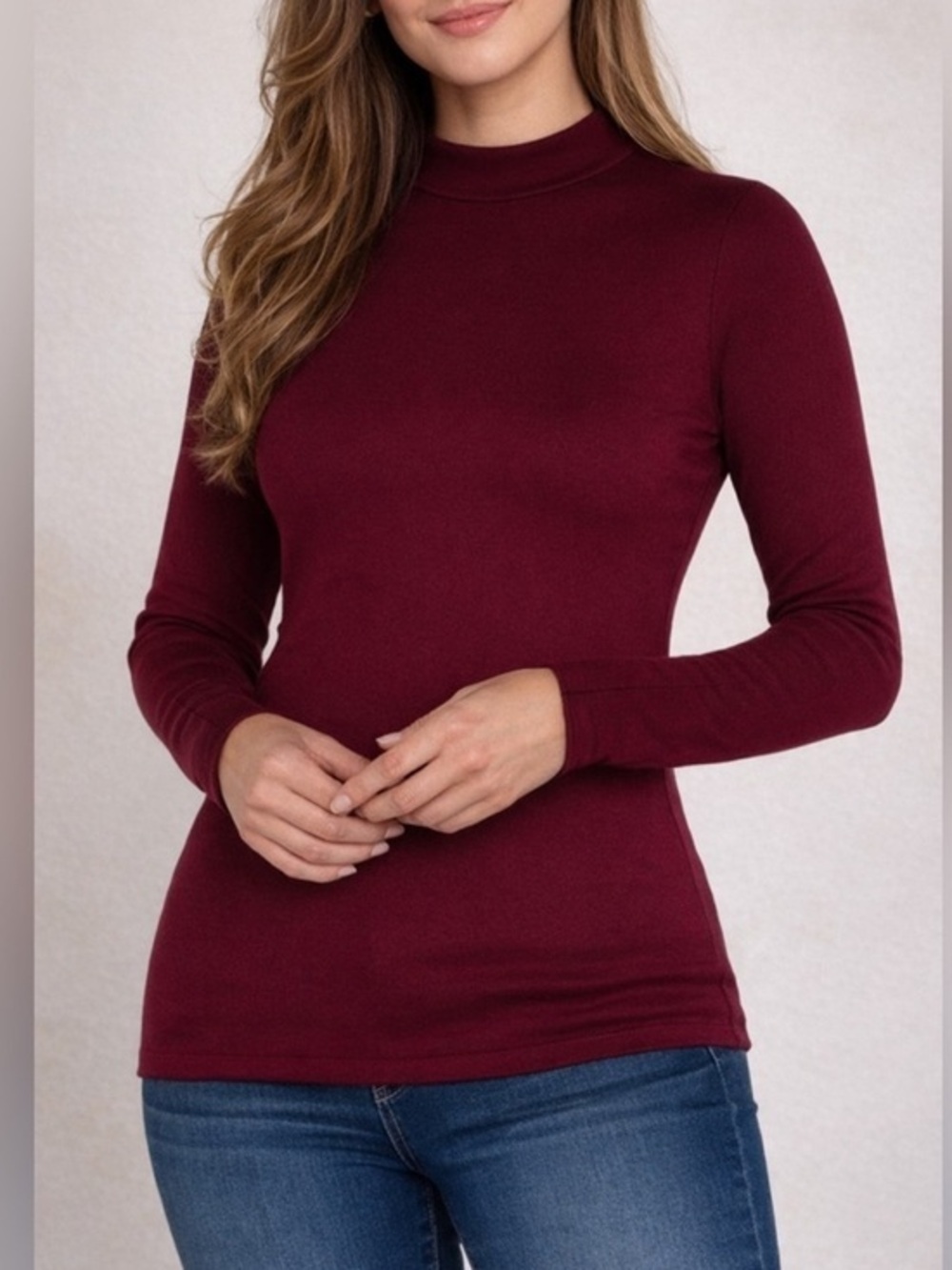 Liverpool Jeans Company Women's Long Sleeve Mock Neck Top - Burgundy